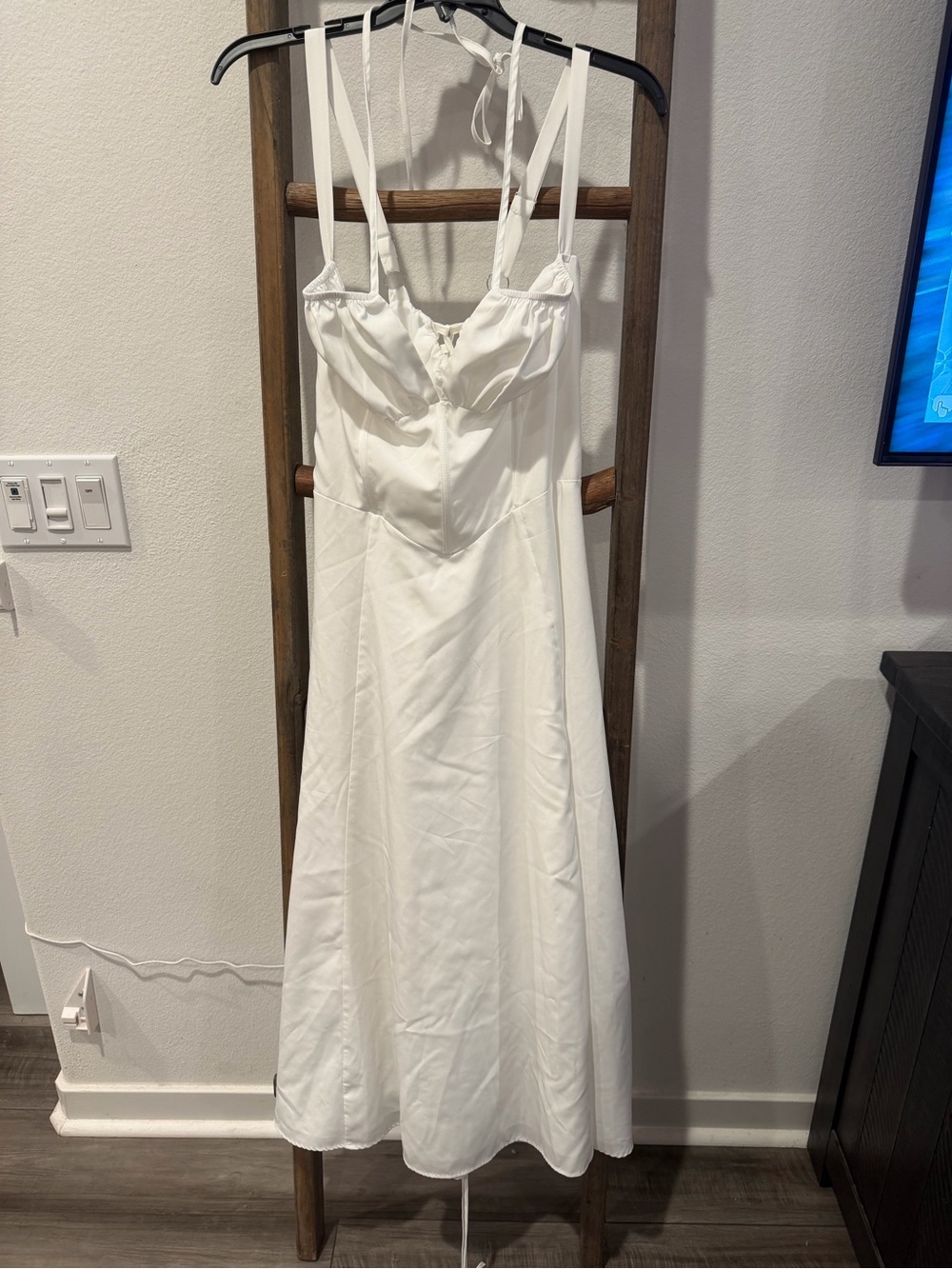 White Strappy milkmaid Dress with Sweetheart Bodice and corset back